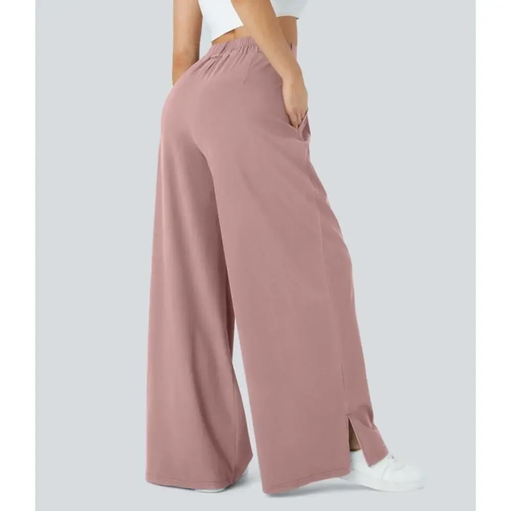 Halara High Waisted Button Zipper Side Pocket Split Hem Wide Leg Casual Pants - Picture 3 of 16